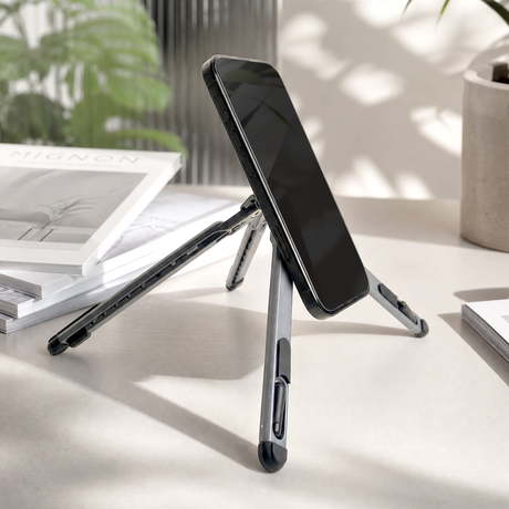 ALLITY ABA-302 stojalo za prenosnik / tablični računalnik / telefon, do 15.6", univerzalno / MagSafe, nastavljiv naklon, protizdrsni elementi, X zložljiva oblika, +torbica za shranjevanje, sivo-črno
