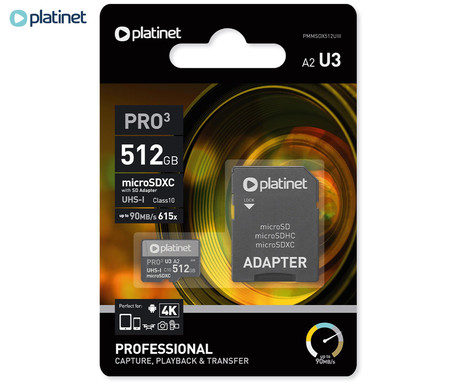 PLATINET PMMSDX512UIII microSD kartica, 512GB, 90MB/s, class10, UHS-I, +adapter