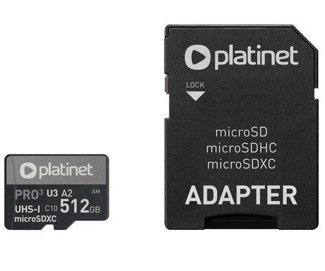 PLATINET PMMSDX512UIII microSD kartica, 512GB, 90MB/s, class10, UHS-I, +adapter