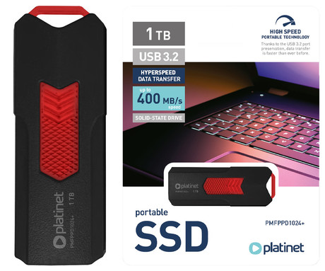 PLATINET PMFPPD1024+ prenosni SSD disk, 1TB, USB 3.2 Gen2, 400MB/s, HYPERSPEED, najhitrejši in najmanjši na svetu