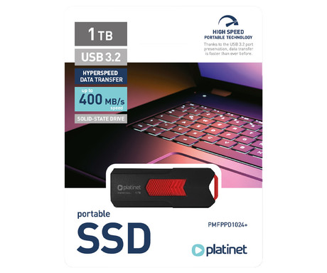 PLATINET PMFPPD1024+ prenosni SSD disk, 1TB, USB 3.2 Gen2, 400MB/s, HYPERSPEED, najhitrejši in najmanjši na svetu