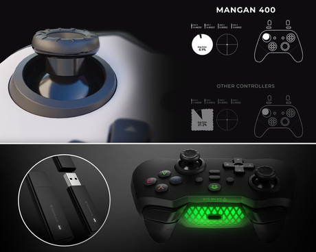 GENESIS MANGAN 400 brezžični igralni plošček / gamepad, 19 gumbov, vibriranje, Bluetooth, LED, Windows / Android / iOS / Nintendo, baterija, + prednja plošča, + torbica, črn (Onyx Black)