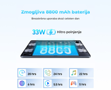 Blackview MEGA 1 tablični računalnik, 11.5", IPS 2.4K, 12GB+256GB, Android, Dual WiFi, Bluetooth, GPS, 4xzvočniki, +pisalo, +ovitek, moder (Sky Blue)