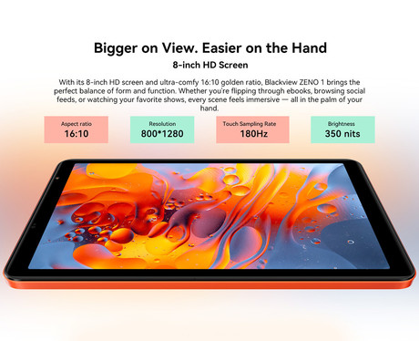 Blackview ZENO 1 tablični računalnik, 8", 4G-LTE, 6GB+128GB, GPS, Android, oranžen (Space Orange)