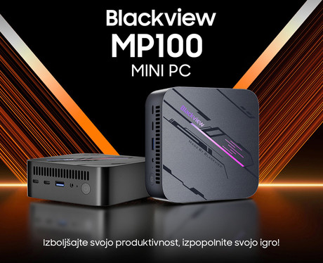 Blackview MP100 namizni mini računalnik, Windows 11 PRO, AMD Ryzen 5 7430U, AMD Radeon Graphics, 16GB RAM, 512GB SSD, WIFI 6, Bluetooth 5.2, Ethernet, 3x USB Type-A, 1x HDMI, 1x DP, 2x USB Type-C, siv