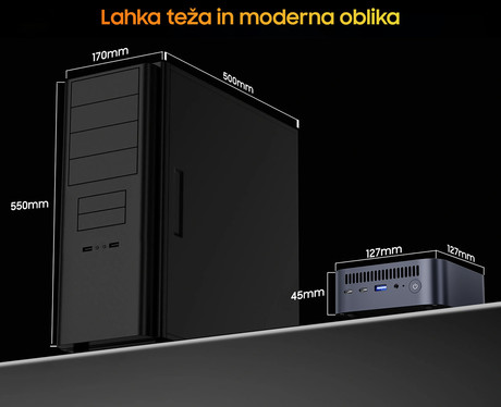 Blackview MP100 namizni mini računalnik, Windows 11 PRO, AMD Ryzen 5 7430U, AMD Radeon Graphics, 16GB RAM, 512GB SSD, WIFI 6, Bluetooth 5.2, Ethernet, 3x USB Type-A, 1x HDMI, 1x DP, 2x USB Type-C, siv