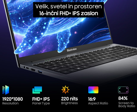Blackview ACEBOOK 6 prenosni računalnik, 15.6" (39,6cm), 16GB RAM, 512GB SSD, Windows 11 Pro, AMD Ryzen 5 3500U, IPS FHD+, Radeon Vega8, WIFI 5, BT, 38Wh baterija, kamera, zvočniki, siv (Stellar Gray)
