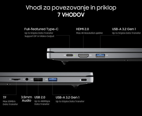 Blackview ACEBOOK 6 prenosni računalnik, 15.6" (39,6cm), 16GB RAM, 512GB SSD, Windows 11 Pro, AMD Ryzen 5 3500U, IPS FHD+, Radeon Vega8, WIFI 5, BT, 38Wh baterija, kamera, zvočniki, siv (Stellar Gray)