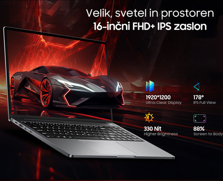 Blackview GAMIBOOK 8 gaming prenosni računalnik, 16" (40,64cm), 32GB RAM, 1TB SSD, Windows 11 Pro, AMD Ryzen™ 7, AMD Radeon™ 680M, IPS FHD+, WiFi 6, Bluetooth 5.2, 57Wh baterija, kamera, zvočniki, siv