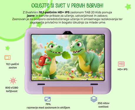 Blackview TAB 20 KIDS tablični računalnik, 10.1", Gemini AI 2.0, 4GB+64GB, IPS HD+, Android, Google Kids Space, 6600mAh, WIFI 5, Bluetooth, Widevine L1, zvočniki, +dodatki, vijoličen (Unicorn Purple)