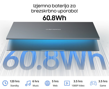 Blackview ACEBOOK 10 prenosni računalnik, 18.5" (46,99cm), 16GB RAM, 512GB SSD, Windows 11 Pro, Intel N150, IPS FHD, WiFi 6, Bluetooth, 60Wh baterija, prednja kamera, dvojni zvočniki, siv (Urban Gray)