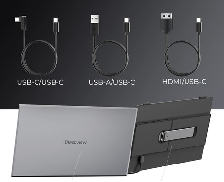 Blackview SCM6 zaslon / monitor za prenosnik, 35cm (14"), Full HD, 60Hz, IPS, 300nit, 100% sRGB, HDMI / USB-C, univerzalna združljivost, 180° nastavljiv kot, Quick-Fit montaža, Low Blue Light