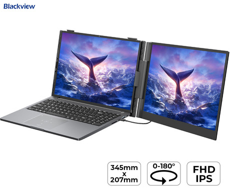 Blackview SCM6 zaslon / monitor za prenosnik, 35cm (14"), Full HD, 60Hz, IPS, 300nit, 100% sRGB, HDMI / USB-C, univerzalna združljivost, 180° nastavljiv kot, Quick-Fit montaža, Low Blue Light