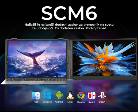 Blackview SCM6 zaslon / monitor za prenosnik, 35cm (14"), Full HD, 60Hz, IPS, 300nit, 100% sRGB, HDMI / USB-C, univerzalna združljivost, 180° nastavljiv kot, Quick-Fit montaža, Low Blue Light