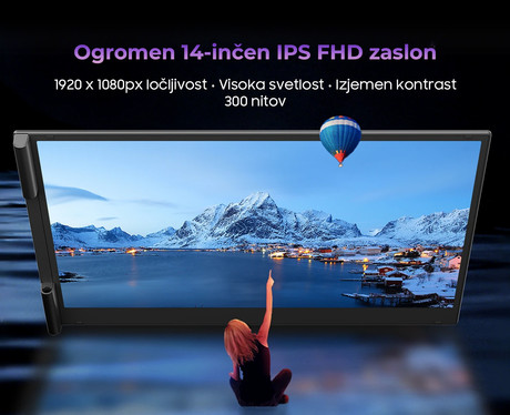 Blackview SCM6 zaslon / monitor za prenosnik, 35cm (14"), Full HD, 60Hz, IPS, 300nit, 100% sRGB, HDMI / USB-C, univerzalna združljivost, 180° nastavljiv kot, Quick-Fit montaža, Low Blue Light
