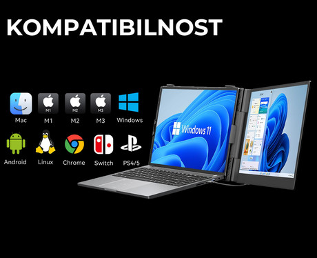 Blackview SCM6 zaslon / monitor za prenosnik, 35cm (14"), Full HD, 60Hz, IPS, 300nit, 100% sRGB, HDMI / USB-C, univerzalna združljivost, 180° nastavljiv kot, Quick-Fit montaža, Low Blue Light