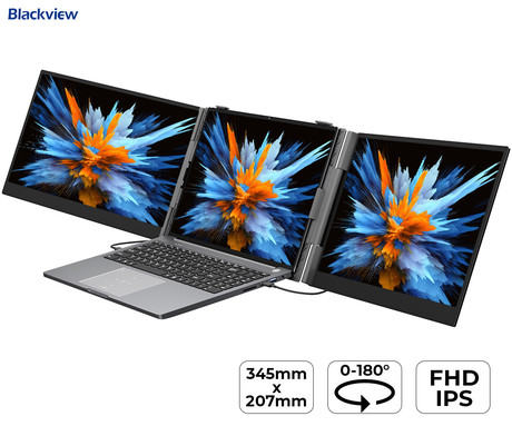 Blackview DCM6 dvojni zaslon / monitor za prenosnik, 35cm (14"), Full HD, 60Hz, IPS, 300nit, 100% sRGB, HDMI / USB-C, univerzalna združljivost, 180° nastavljiv kot, Quick-Fit montaža, Low Blue Light