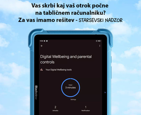Blackview LINK 1 KIDS tablični računalnik, 8.68", 3v1 AI, 4GB+64GB, IPS HD, Android, Google Kids Space, 5000mAh, WIFI 6, Bluetooth, Widevine L1, stereo zvočniki, +dodatki, vijoličen (Dreamy Purple)