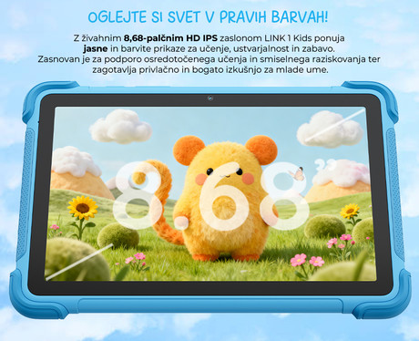 Blackview LINK 1 KIDS tablični računalnik, 8.68", 3v1 AI, 4GB+64GB, IPS HD, Android, Google Kids Space, 5000mAh, WIFI 6, Bluetooth, Widevine L1, stereo zvočniki, +dodatki, vijoličen (Dreamy Purple)
