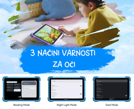 Blackview LINK 1 KIDS tablični računalnik, 8.68", 3v1 AI, 4GB+64GB, IPS HD, Android, Google Kids Space, 5000mAh, WIFI 6, Bluetooth, Widevine L1, stereo zvočniki, +dodatki, vijoličen (Dreamy Purple)