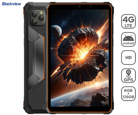 Blackview ACTIVE 5 robusten tablični računalnik, 8.68", 3v1 AI, 4G LTE, 6GB+128GB, IPS HD+, Android, 6600mAh, WIFI 5, Bluetooth, Dual SIM, GPS, stereo zvočniki, +dodatki, črno oranžen (Black Orange)