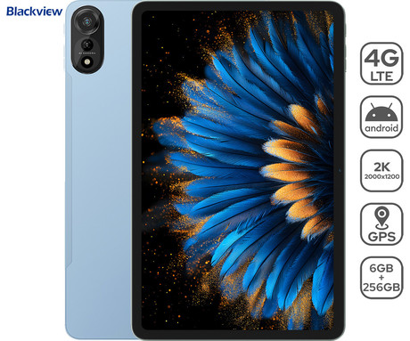 Blackview MEGA 2 tablični računalnik, 12", 4G LTE, 6GB+256GB, IPS 2K, Android, 9000mAh, WIFI 5, Bluetooth, Dual SIM, GPS, AI, stereo zvočniki, +ovitek, +dodatki, moder (Ice Blue)