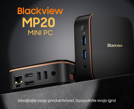 Blackview MP20 namizni mini računalnik, Windows 11 PRO, AMD Ryzen 3 3300U, 16GB RAM, 512GB SSD, WIFI 6, Bluetooth 5.2, Ethernet, 4x USB Type-A, 1x HDMI, 1x DP, 1x minijack, črn