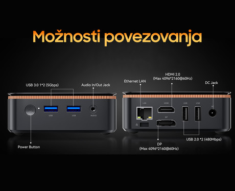 Blackview MP20 namizni mini računalnik, Windows 11 PRO, AMD Ryzen 3 3300U, 16GB RAM, 512GB SSD, WIFI 6, Bluetooth 5.2, Ethernet, 4x USB Type-A, 1x HDMI, 1x DP, 1x minijack, črn