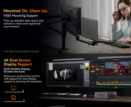 Blackview MP20 namizni mini računalnik, Windows 11 PRO, AMD Ryzen 3 3300U, 16GB RAM, 512GB SSD, WIFI 6, Bluetooth 5.2, Ethernet, 4x USB Type-A, 1x HDMI, 1x DP, 1x minijack, črn