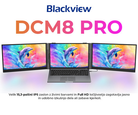 Blackview DCM8 PRO dvojni zaslon / monitor za prenosnik, 39cm (15.3"), Full HD, 60Hz, IPS, 300nit, 100% sRGB, 2x USB-C, univerzalna združljivost, 180° nastavljiv kot, Quick-Fit montaža, Low Blue Light