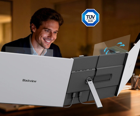 Blackview DCM8 PRO dvojni zaslon / monitor za prenosnik, 39cm (15.3"), Full HD, 60Hz, IPS, 300nit, 100% sRGB, 2x USB-C, univerzalna združljivost, 180° nastavljiv kot, Quick-Fit montaža, Low Blue Light