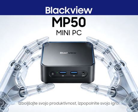 Blackview MP50 namizni mini računalnik, Windows 11 PRO, AMD Ryzen 5 3500U, AMD Radeon Graphics, 16GB RAM, 512GB SSD, WIFI 5, Bluetooth, Ethernet, 4x USB-A, 1x HDMI, 1x DP, minijack, +dodatki, srebrn