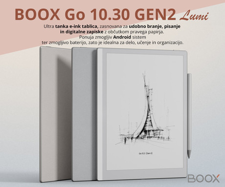 BOOX Go 10.3 Gen II Lumi e-bralnik / tablični računalnik, 10.3", 300ppi, Android, 4GB+64GB, WIFI 5, BT 5.1, 3700mAh baterija, G-senzor, zvočniki, mikrofon, USB Type-C, +pisalo InkSense Plus, bel