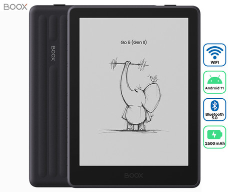 BOOX Go 6 Gen II e-bralnik / tablični računalnik, 6", 300ppi, Android, 3GB+32GB, WIFI 5, BT 5.0, 1500mAh baterija, prednja osvetlitev, mikrofon, USB Type-C, microSD, črn (Plum)