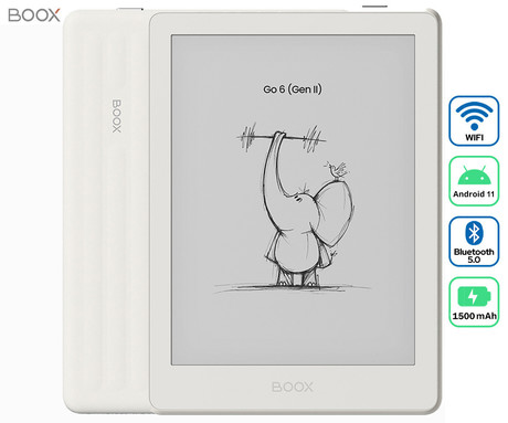 BOOX Go 6 Gen II e-bralnik / tablični računalnik, 6", 300ppi, Android, 3GB+32GB, WIFI 5, BT 5.0, 1500mAh baterija, prednja osvetlitev, mikrofon, USB Type-C, microSD, bel (Shell)