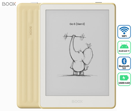 BOOX Go 6 Gen II e-bralnik / tablični računalnik, 6", 300ppi, Android, 3GB+32GB, WIFI 5, BT 5.0, 1500mAh baterija, prednja osvetlitev, mikrofon, USB Type-C, microSD, bež (Custard)