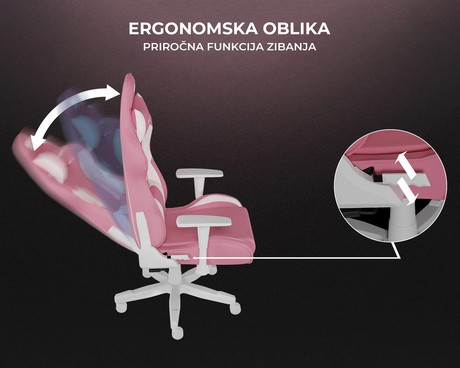 GENESIS NITRO 710 gaming stol, ergonomski, nastavljiva višina / naklon, 2D nasloni za roke, kolesa CareGlide™, roza bel