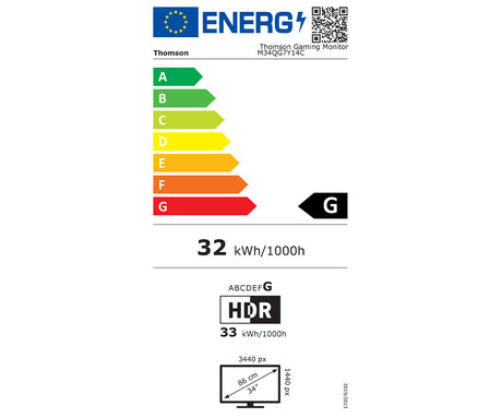 THOMSON M34QG7Y14C gaming monitor, ukrivljen, 86cm (34"), UWQHD, 240Hz, VA, 1ms, 350nit