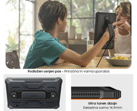 Blackview TAB ACTIVE 6 robusten tablični računalnik, 10.1", 4G-LTE, 8GB+128GB, IPS HD+, Android 13, WiFi, Bluetooth, GPS, priložen pas in pisalo, rugged, oranžen (Black Orange)
