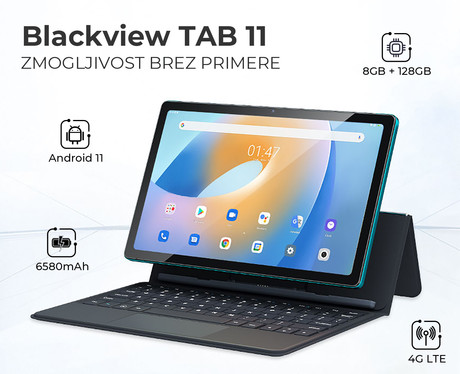 EOL - BlackView TAB 11 tablični računalnik 10.36", 4G-LTE, 8GB+128GB, IPS 2K (2000x1200), Android 11, GPS, Octa-core, 13MP/8MP, priložen ovitek, srebrna (Moonlight Silver)