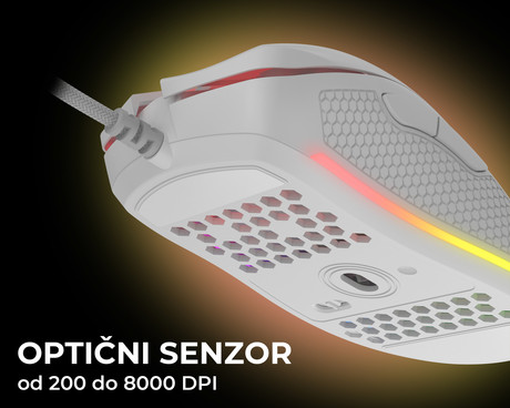 GENESIS Krypton 550, profi gaming optična miška, RGB osvetlitev, 7 prog. tipk, 8.000dpi, spomin, aplikacija, bela