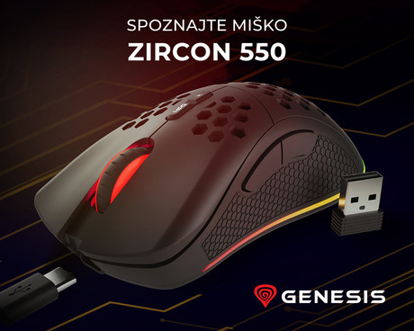 EOL - GENESIS ZIRCON 550 gaming optična žična / brezžična miška, RGB LED, 7 tipk, 8000 DPI, polnilna baterija, programska oprema