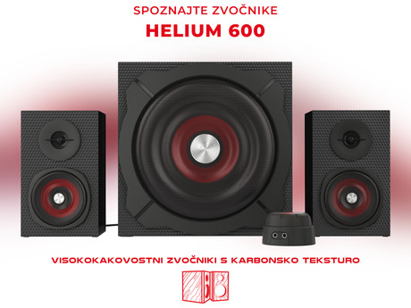 EOL - GENESIS Gaming stereo 2.1 zvočniki HELIUM 600, 3.5mm, vrhunski bas in zvok, daljinec, leseno ohišje, 60W RMS