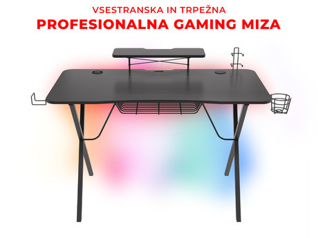 Profesionalna GAMING miza GENESIS HOLM 300 RGB, LED RGB osvetlitev, vgrajen brezžični polnilec in USB 3.0 razdelilec