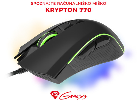 GENESIS Krypton 770, profi gaming optična miška, HYBRID, RGB osvetlitev, 14 prog. tipk, 12.000dpi, USB pleten kabel 1.8m