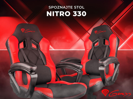 EOL - GENESIS NITRO 330 gaming / pisarniški stol, ergonomski, nastavljiva višina, zibanje, zračna tkanina, Nylon kolesa, do 150 kg, črno rdeč