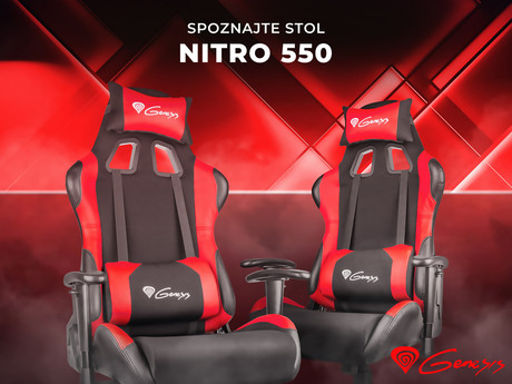 EOL - GENESIS gaming stol NITRO 550, ergonomski, nastavljiv naslon, črn/rdeč