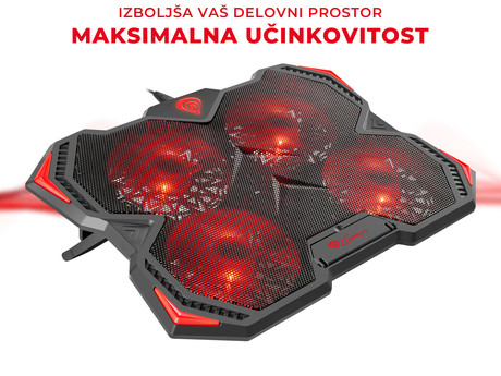 EOL - GENESIS OXID 250 hladilno stojalo / podstavek za prenosnike do 17.3'', nastavljiv kot, LED osvetlitev, 4 tihi ventilatorji