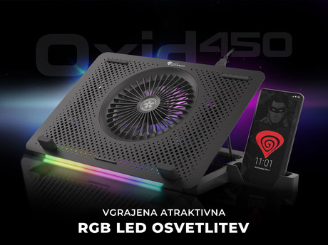 GENESIS OXID 450, hladilno stojalo / podstavek za prenosnike, do 15.6'', nastavljiv kot, RGB LED osvetlitev