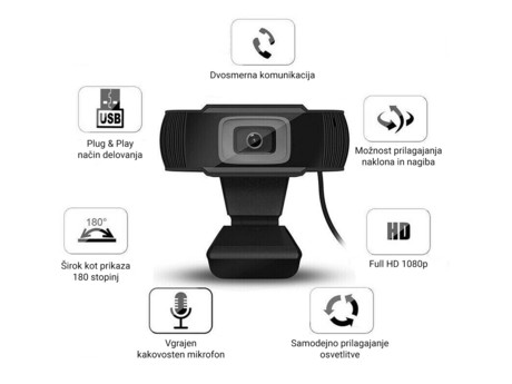 Spletna kamera PLATINET PCWC1080, USB2.0, 1080p Full HD, Video call, Plug&Play + mikrofon